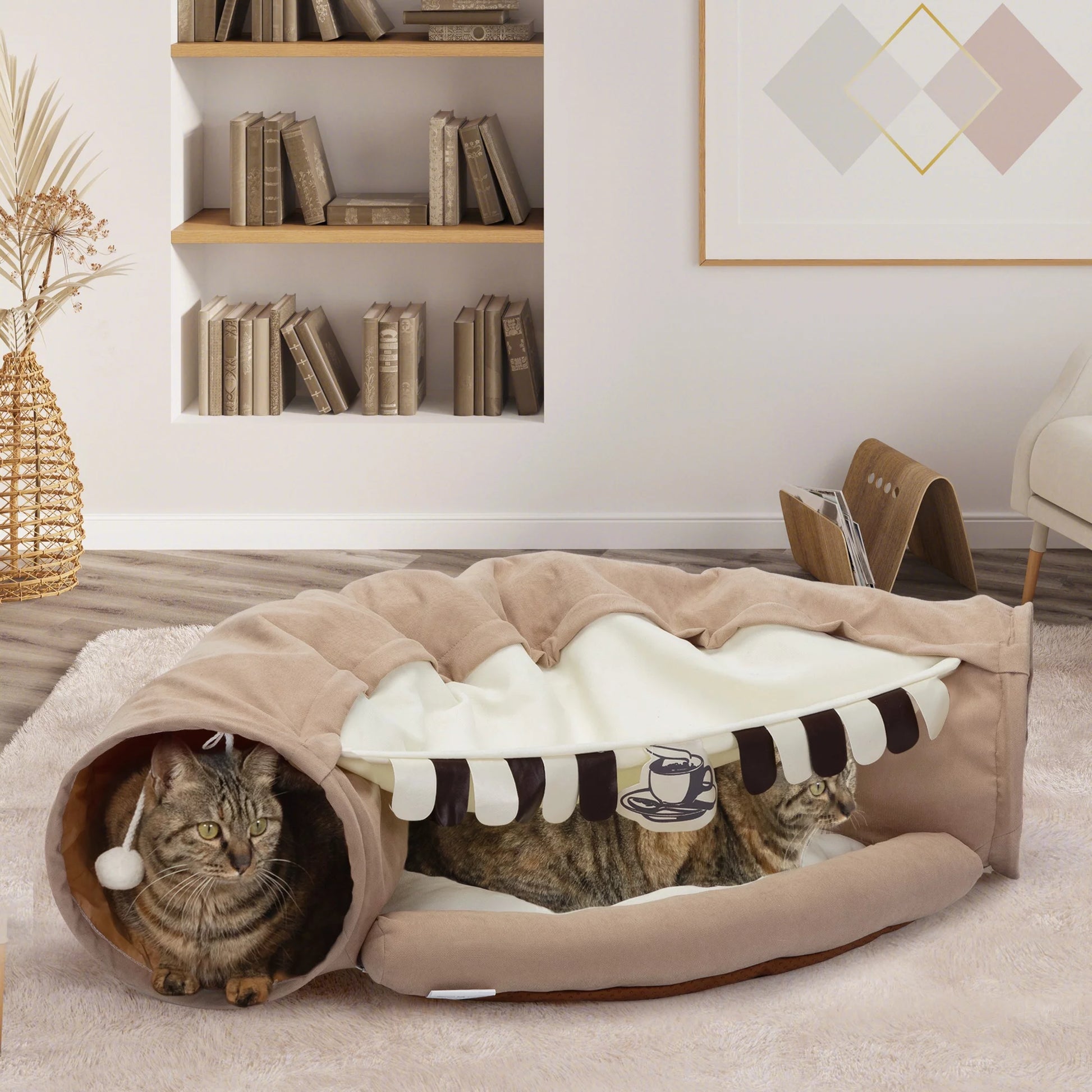 2-in-1 Cat Tunnel Bed – Collapsible & Washable (Coffee)