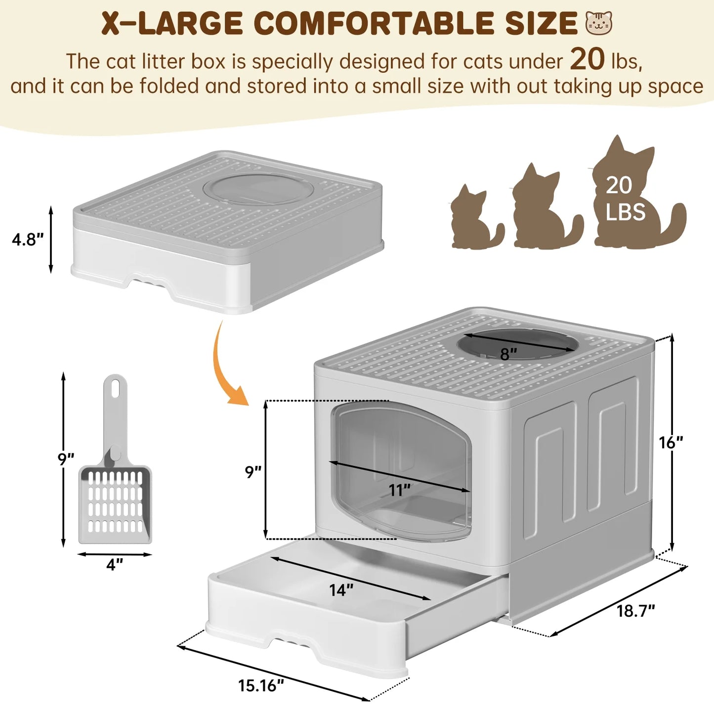 XL Foldable Cat Litter Box – Enclosed, Anti-Splash & Easy Clean