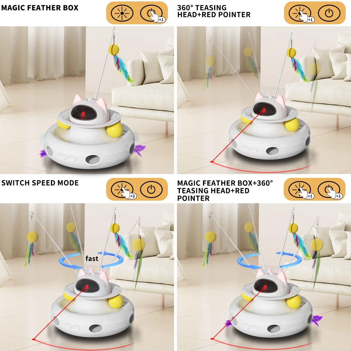 4-in-1 Interactive Cat Toy – Laser, Wand, Track Balls & Kicker