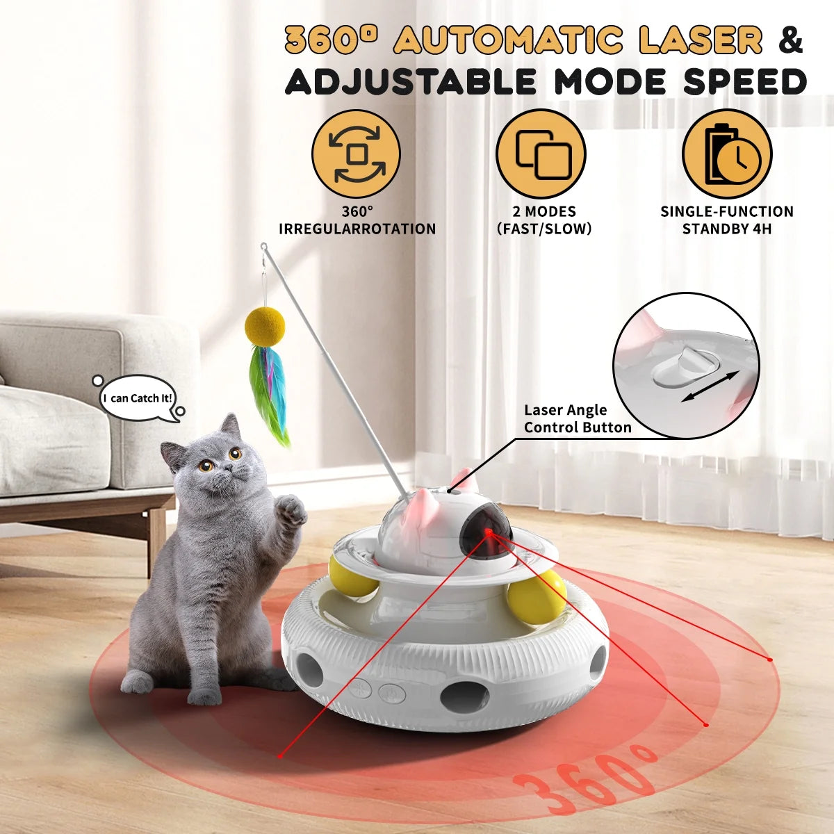 4-in-1 Interactive Cat Toy – Laser, Wand, Track Balls & Kicker