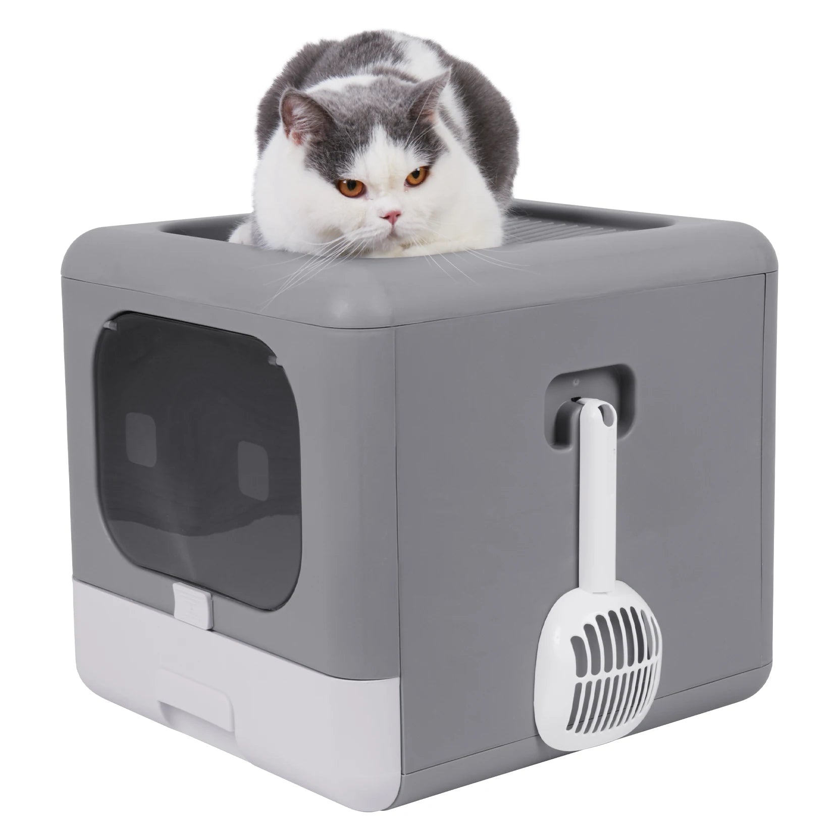 Foldable Top Entry Cat Litter Box – With Scoop & Drawer