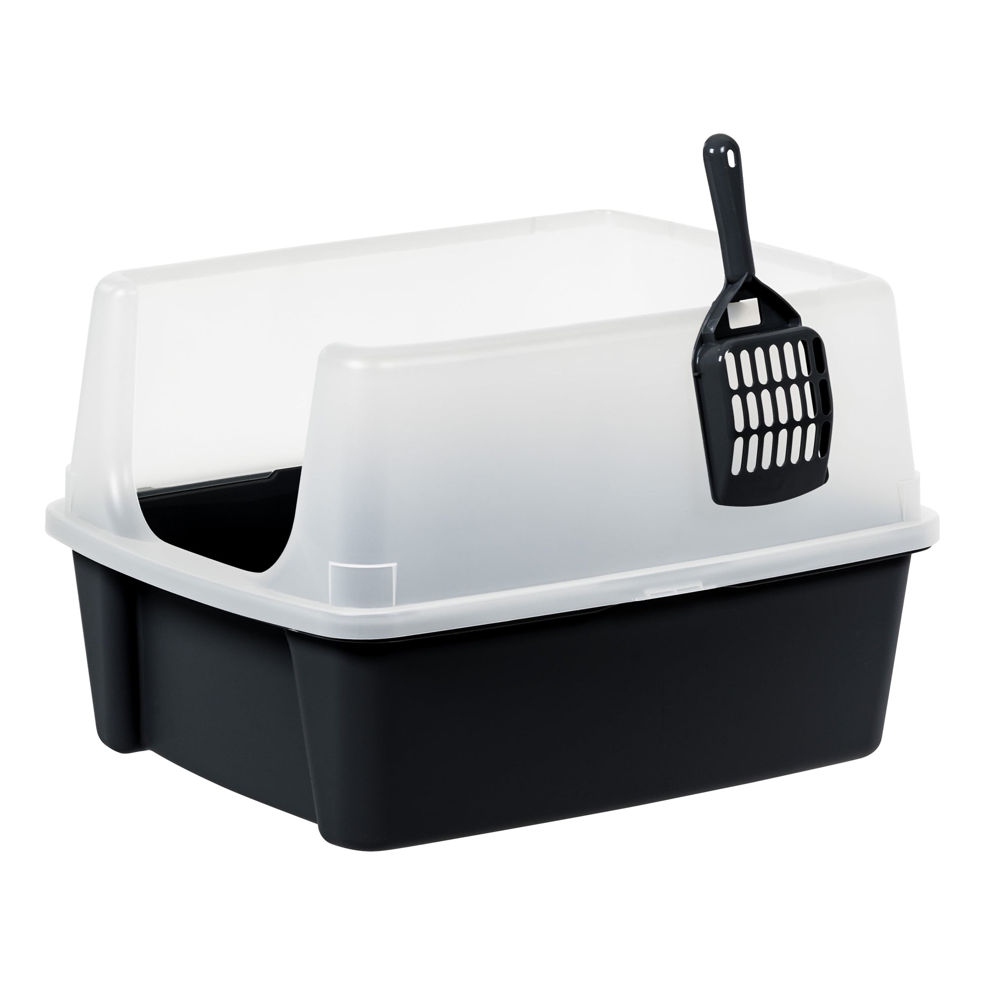 High-Sided Open Top Cat Litter Box – Black with Scoop