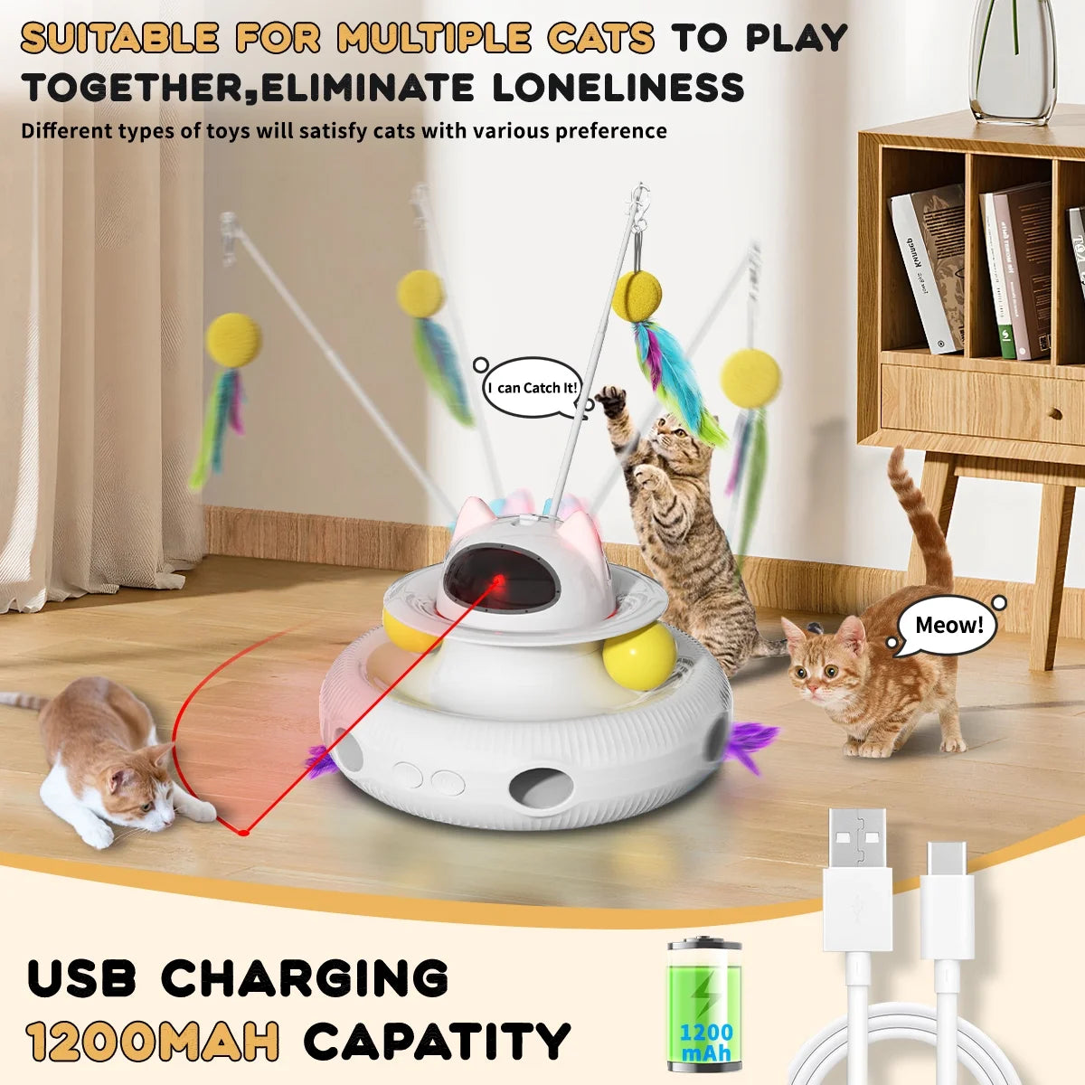 4-in-1 Interactive Cat Toy – Laser, Wand, Track Balls & Kicker