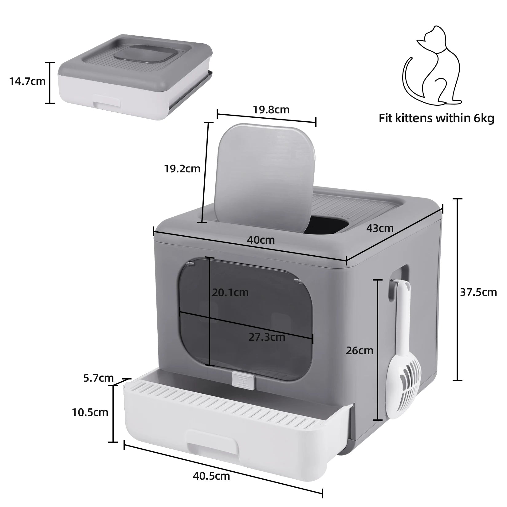 Foldable Top Entry Cat Litter Box – With Scoop & Drawer