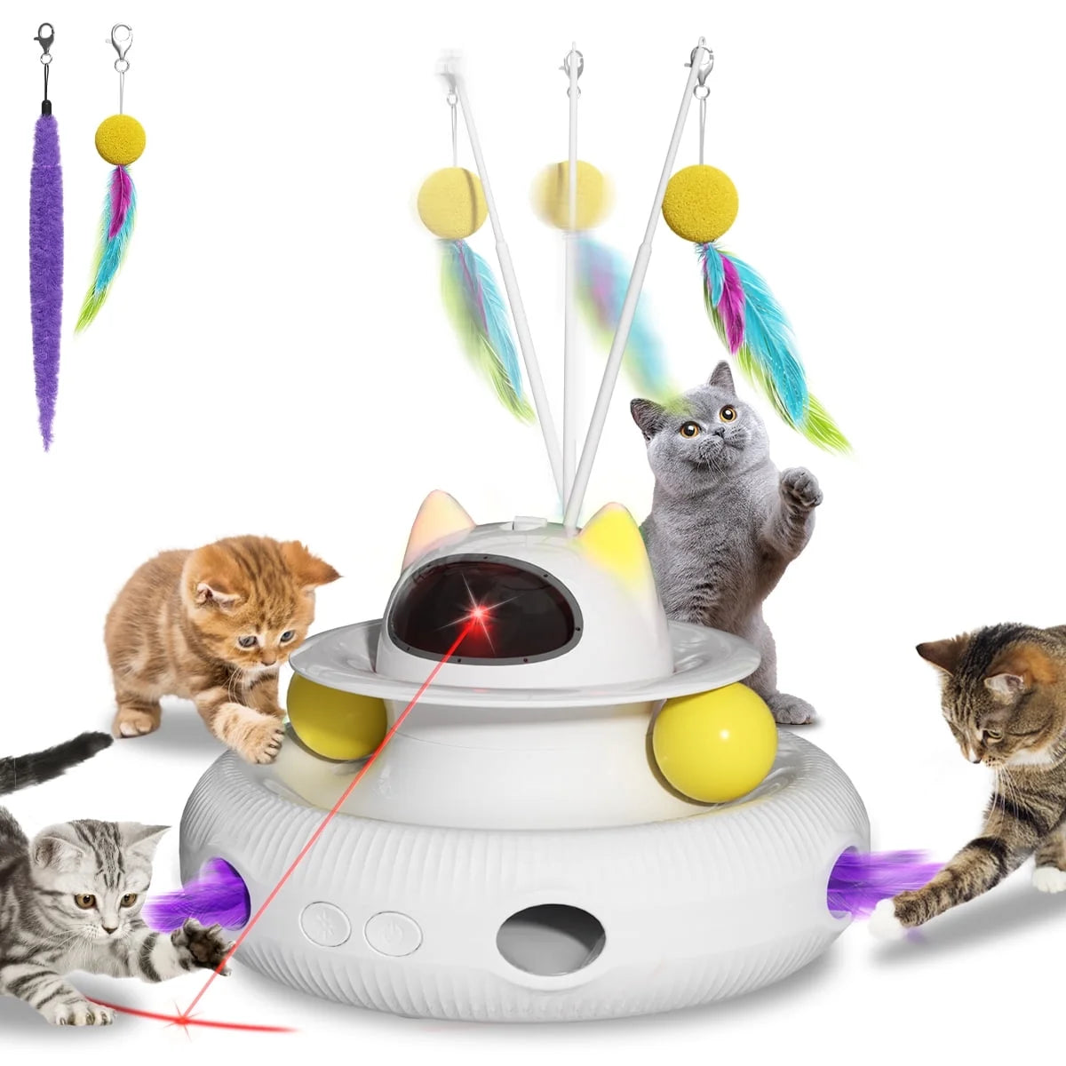 4-in-1 Interactive Cat Toy – Laser, Wand, Track Balls & Kicker