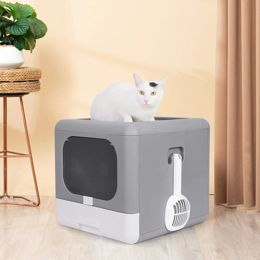 Foldable Top Entry Cat Litter Box – With Scoop & Drawer